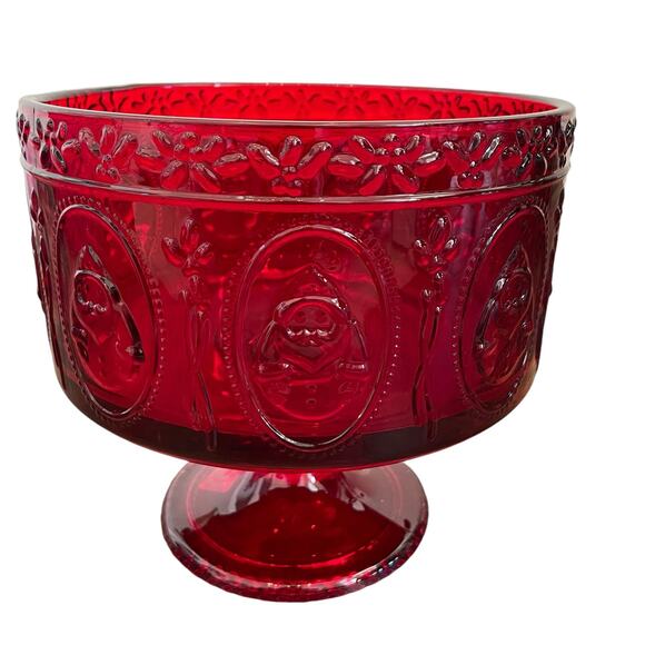 JINGLES & JOY Snowman Trifle Bowl Footed Serving Dish Embossed Holiday Red NEW - Picture 11 of 12